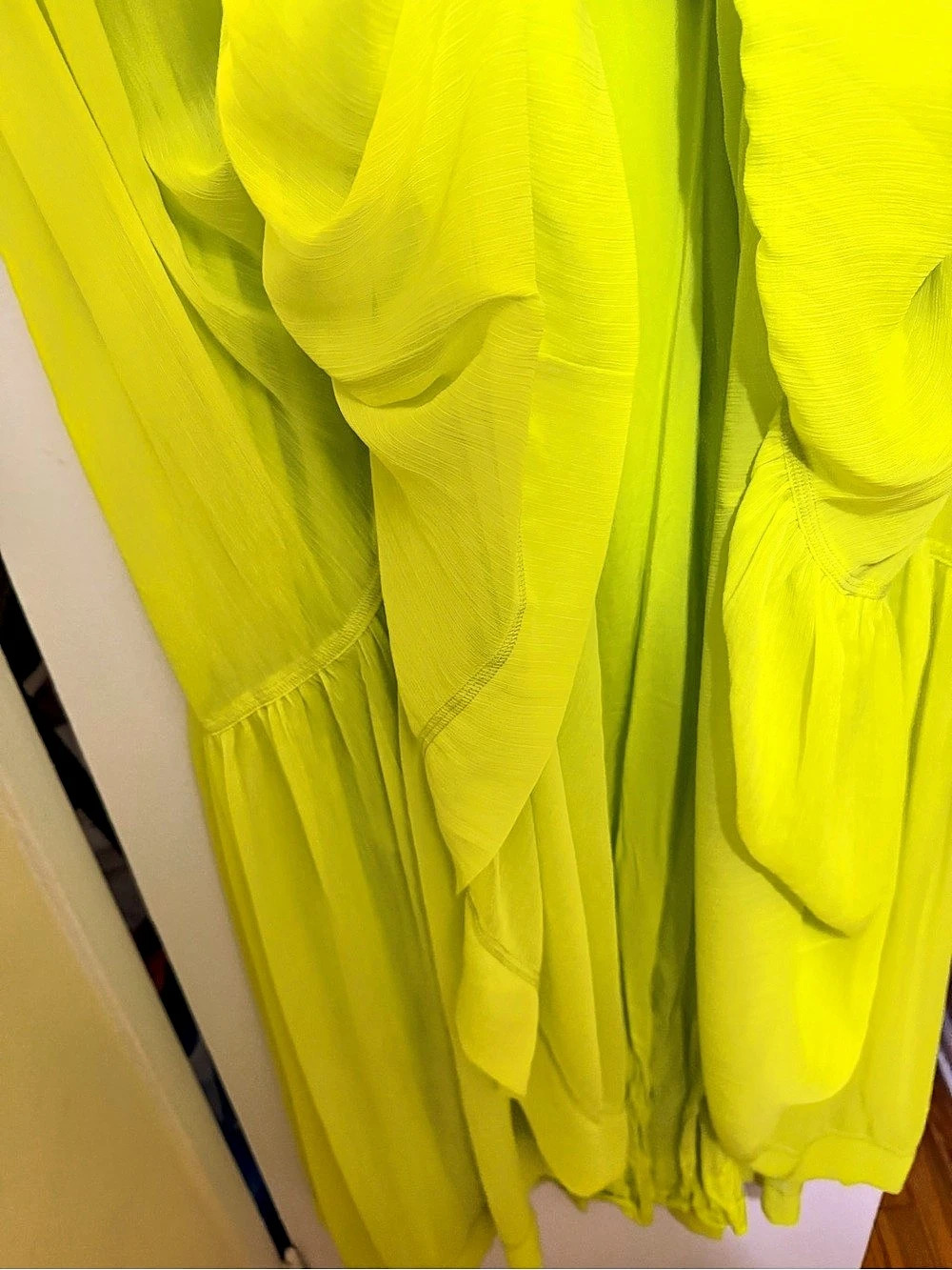 H&M Neon Lime Green Sheer Tiered Maxi Dress w/ Slip Size L - Picture 7 of 9